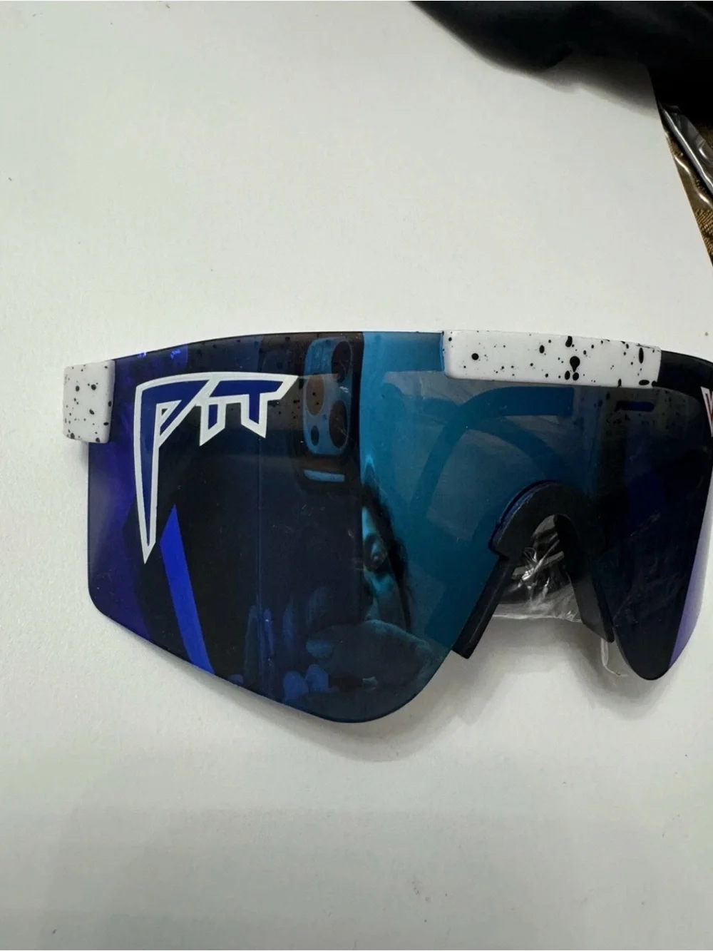 Pit Viper Blue Mirrored Shield Goggles with White Speckled Brow